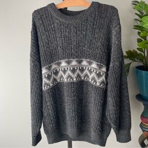 Vintage Wool Mohair Blend Marks & Spencer Grandpa Sweater Grey White Mens Large